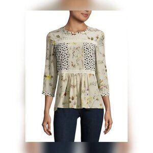 Weekend Max Mara Beige Floral Silk Peplum Blouse